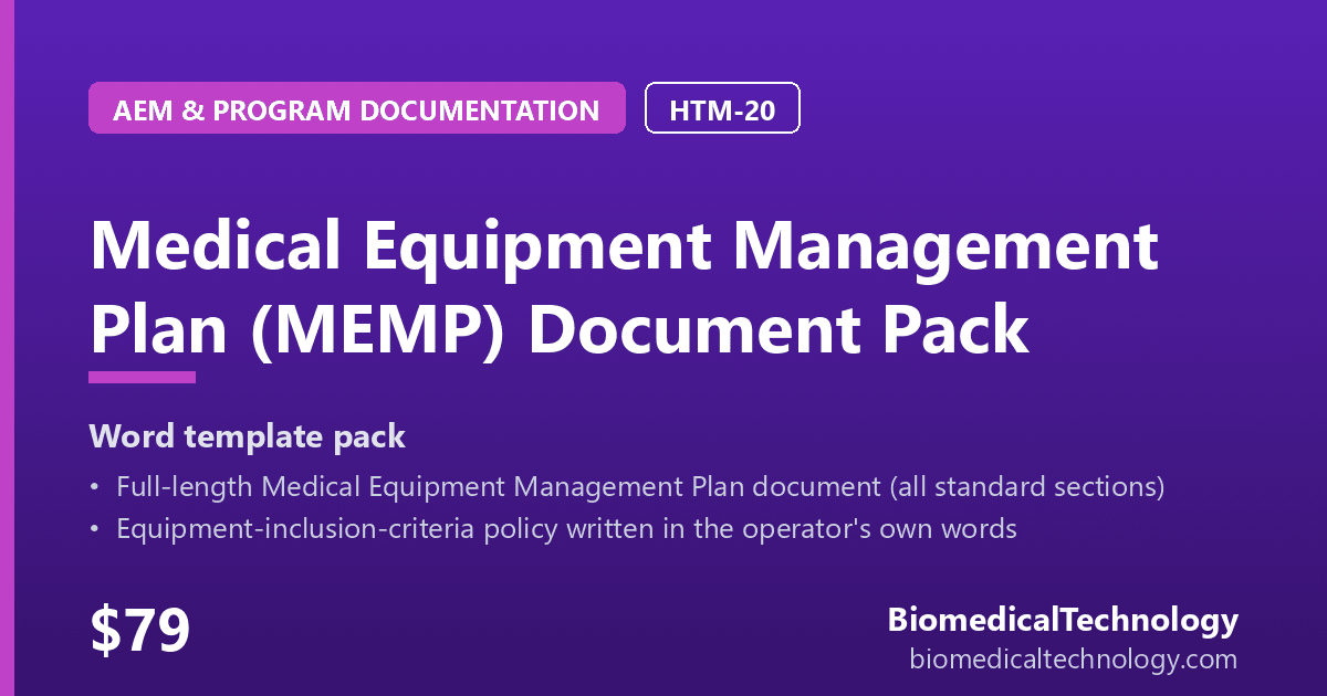 Preview of Medical Equipment Management Plan (MEMP) Document Pack