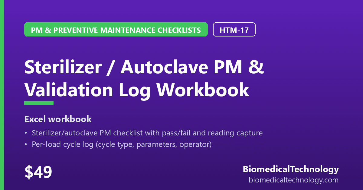 Preview of Sterilizer / Autoclave PM & Validation Log Workbook